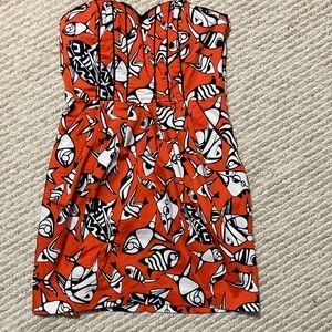 ⭐️⭐️Ark & Co Orange & Black Fish Print Strapless Sundress with Pockets - size S